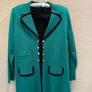 Misook Green Knit Jacket with Black Skirt & Top